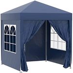 Outsunny 2 x 2 m Garden Pop Up Gazebo, Wedding Party Tent Marquee, Water Resistant Awning Canopy with Sidewalls, Windows, Carry Bag, Blue