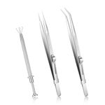 Bewudy 3Pcs Piercing Ball Grabber Tool Set, Diamond Tweezers Jewelers Holder Pick up Tool, Precision Stainless Steel Jewelry Locking Tweezers for Tiny Objects IC Chip Electronic Components