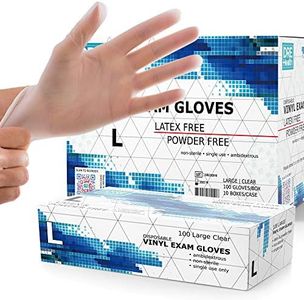 Powder Free Disposable Gloves Large, 1000 Count - 4 Mil Clear Vinyl Gloves- Extra Strong, 4 Mil Thick - Latex Free, Food Safe, Blue - Medical Exam Gloves, Cleaning Gloves - 10 Boxes of 100