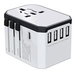 Universal Travel Adapter, International Power Adapter Over 210 Countries Travel Plug Adapter with High-Speed 4A 4X USB, 3.0A 1x Type-C Wall Charger for Europe, UK, US, AUS, Asia