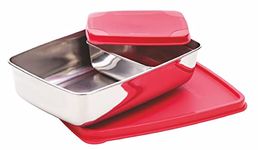 Signoraware Stainless Steel Compact Big Steel Lunch Box (150ml+850ml Compartments with Airtight Lid, Set of 2) | (Red)