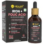 Healeo Iron + Folic Acid Drops | Fast Acting Liquid Iron Supplement for Women & Men with Zinc | Hemoglobin Booster & Blood Builder | Non-Constipating - 50ml