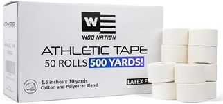 WOD Nation White Athletic Sports Tape - 1.5 inch x 10 Yards Per Roll (50 Pack) - Strong, Easy-Tear, No Residue Athletic Tape for Ankle Support, Wrist Tape, Pre Wrap, Ideal for Boxing, Soccer & More