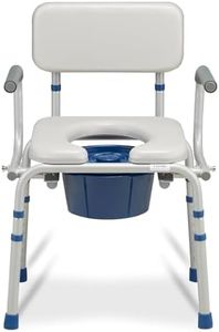 Loyoda FSA/HSA Eligible Drop Arm Bedside Commode, Commode with Padded Seat and Backrest, 500lbs Capacity, 6.3QT Removable Bucket, Adjustable Height Portable Toilet for Adults, Grey