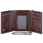 Enwaen Trifold Mens Wallet with Chain, Genuine Leather Wallet RFID Blocking Anti-Theft Chain for Biker, coffee, Vintage