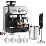 Zulay Kitchen Magia Manual Espresso Machine with Grinder and Extra Large 2L Removable Water Tank and Milk Frother with Complete Set