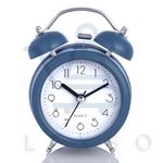 Vintage Twin Bell Table Alarm Clock with Night LED Light Heavy Slippers Extra Loud Alarm Clock Ideal for Student and Kids Bedroom Twin Bell Alarm Clock Table Top Alarm Clock Night (Blue Mat)