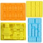 XUELIYUN 4 Pcs Silicone Moulds Chocolate Mould Building Bricks Multi-Size Ice Cube Candy Moulds for Building Block Themes Kids Party and DIY Cake Baking Random Color