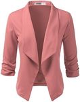 DOUBLJU Women's Casual Work Ruched 3/4 Sleeve Open Front Blazer Jacket with Plus Size Mauve