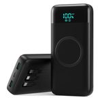Wireless Power Bank 40800mAh,7-in-1 Portable Charger with 3 Built in Cables,15W Wireless Charging 25W PD QC 4.0 Fast Charging USB C Battery Pack for iPhone 17/16/15/14,Samsung,Android etc (Black)