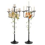 Romadedi Candelabra Tall Candle Holder - 47 inch Floor Candle Holders for Pillar Candles, Candlestick Holders Centerpiece for Home Living Room Decor, French Country, Vintage, Rustic, 2 pcs