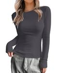 Zeagoo Womens Grey Long Sleeve Round Neck Shirts Basic Tees Fall Outfits 2024 Slim Fit Warm Underwear Tops