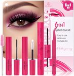 Black & Clear Long Lasting Waterproof lash Cluster Glue Beginner Bond and Seal for lash Clusters with Remover Tweezers 6 Pcs DIY at Home Cruelty Free, Non-Irritating