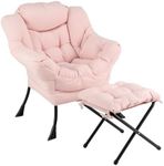 COSTWAY Armchair Accent Chair, Sherpa Upholstered Lounge Armchair Leisure Sofa Chair with Side Pocket, Metal Frame Lazy Comfy Seat Reading Chair for Living Room Bedroom (with Footstool, Pink)