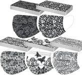 50 Pack Lace Pattern Disposable Face_Masks with 3 Layer Face Filter with Elastic Earloop, Breathable with Lace Print Pattern, Suitable for school office outdoor for unisex Adult