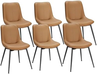 VASAGLE Leather Dining Chairs Set of 6, Comfortable Upholstered Seat Dining Room Chairs with Swivel Leveling Feet, Curved Backrest Kitchen Chair for Living, Restaurant, Easy Assemble, Caramel Brown