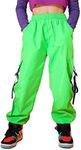 Rolanko Children's Cargo Trousers Elastic Waist Jogger Trousers for Boys Girls Street Hip Hop, neon Green, 11-12 Years