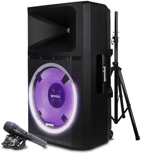 Gemini Sound GSP-L2200PK Indoor 2200 Watt Peak Bi-Amped Wired AC Powered Bluetooth DJ Speaker with 15" Inch Woofer, LED Party Lights, Built in Media Player, and Included Microphone and Speaker Stand