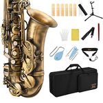 Eastar Alto Saxophone Antique Finish Bronze Vintage Sax Eb E-flat Student Beginner Full Kit with Carrying Case Mouthpiece Straps Reeds Stand Cleaning Brush, AS-Ⅱ-Ab