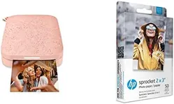 HP Sprocket Portable Color Photo Printer (2nd Edition) – Instantly print 2x3" sticky-backed photos from your phone – [Blush] [1AS89A] and Sprocket Photo Paper, 50 Sheets