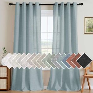 H.VERSAILTEX Living Room Linen Curtains Semi Sheer Curtains Nickel Grommet Curtains Energy Saving Light Filtering Window Treatments Panels for Bedroom, Cloud Blue, 2 Panels, 52 x 108 - Inch