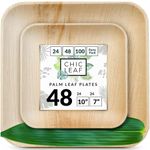 Chic Leaf Palm Leaf Compostable Disposable Plates - Sturdy, Eco-Friendly Party Plates, Tableware Set Better Than Plastic and Paper Plates, Pack of 48 Pcs Square 10" x 7" (25.5 x 18cm)