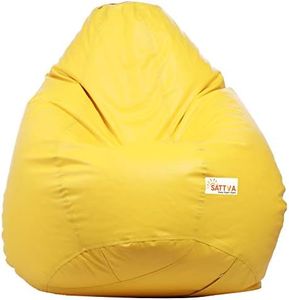Sattva Classic XXL Bean Bag Filled with Beans | Faux Leather Bean Bag Chair for Adults & Kids | Pre-Filled Comfortable Seating for Home, Bedroom, Living Room, Office, Balcony Use – Yellow