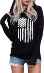 LYEIAO American Flag Fashion Hoodie for Women USA Flag Graphic T-Shirt 4th of July Patriotic Long Sleeve Hoodie Pullover Tops, Black-2, Medium