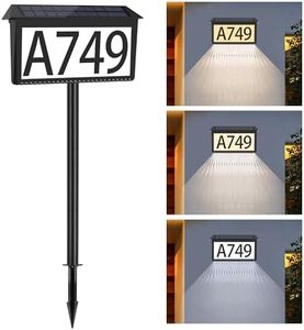 Nazuwke Solar Address Sign, House Numbers for Outside Light Up, 3 Colors Waterproof Led Illuminated House Numbers Outdoor with Stake, Wall Mounted/In Ground Address Plaque Address Numbers for House