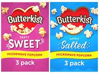 Microwave Popcorn Selection Butterkist 2 Varieties Salted & Sweet 3 x 60g Bags Each Flavour Instant Party Night In Cinema Food