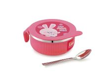 LUCIDO Linex Airtight Leakproof Stainless Steel Insulated Toddler Baby Feeding Bowl with Spoon (380 ML, Pink)