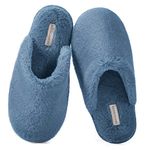 Snug Leaves Women's Fuzzy House Memory Foam Slippers Cute Furry Faux Fur Lined Closed Toe Indoor Slides Bedroom Slip On Shoes with Soft Rubber Sole (Blue, Size 11-12)