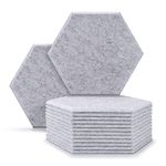 AGPTEK 12 Packs Acoustic Absorption Panels, AGPTEK 30x26x0.9cm Hexagon Absorption Panel, Acoustic Soundproofing Insulation Panel Tiles, Silver