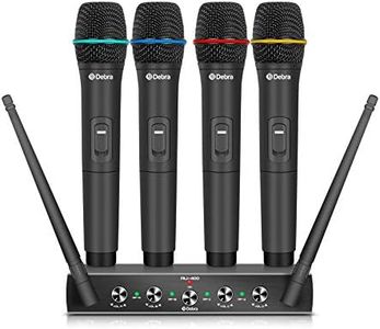 Debra Audio Pro UHF 4 Channel Wireless Microphone System with Cordless Handheld Lavalier Headset Mics, Metal Receiver, Ideal for Karaoke Church Party (with 4 Handheld (A Frequency))