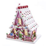 Kurt Adler 10-Inch Pink Battery-Operated Candy LED Gingerbread House Table Piece