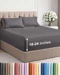 Extra Deep Pocket Cal King Sheets - 4 Piece Breathable & Cooling Bed Sheets - Hotel Luxury Bed Sheet Set - Soft, Wrinkle Free & Comfy - Easily Fits Extra Deep Mattresses - Deep Pocket Dark Grey Sheets