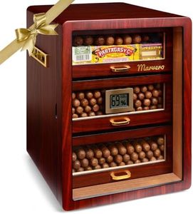 Marvero Cigar Humidors, Cedar Wood Humidor for 150 Cigars with Digital Hygrometer, Drawers, Humidifiers and Gold-Plated Hardwares. Cigar humidor Cabinet for Men Husband Father Ebony Color