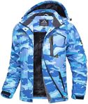 MAGCOMSEN Womens Winter Jacket Waterproof Insulated Snow Ski Jackets Fleece Lined Outdoor Mountain Hiking Raincoats Blue Camo, 2XL
