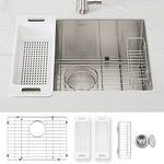 Zuhne 16 Gauge Stainless Steel 23 Inch Modena Bowl Undermount Kitchen Sink Set with Sponge Caddy, Scratch Protector grate, and Drain Strainer