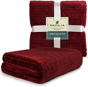 Premium Flannel Fleece Throw Blanket by Pavilia |Super Soft Cozy Lightweight Silky for All Season Use | Beautiful Chevron Leaf Pattern (Wine 50x60)