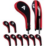 Andux Number Print Golf Iron Club Head Covers Zipper Long Neck 10pcs/set Black/red