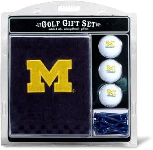 Team Golf NCAA Michigan Wolverines Gift Set: Embroidered Golf Towel, 3 Golf Balls, and 14 Golf Tees 2-3/4" Regulation, Tri-Fold Towel 16" x 22" & 100% Cotton