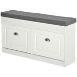 HOMCOM Shoe Storage Bench with Flip Drawers, Shoe Cabinet with Seat Cushion and Adjustable Shelf for Hallway, Entryway, Living Room, Bedroom, White