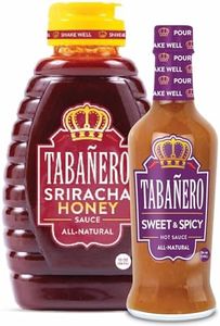 Sweet & Spicy Hot Sauce and Sriracha Honey Hot Sauce by Tabanero, Hot Sauce Gifts Bundle, All Natural, Gluten Free, Low Sodium, Kosher, Made in the USA, 5 oz and 12 oz Bottles