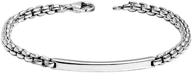 LeCalla Solid 925 Sterling Silver Men's Box Chain ID Bracelet | Classic Italian 4MM Round Box Chain ID Bracelet for Men | Men's Silver Jewelry Bracelet, (7.5, 8, 8.5, 9 Inches) Made in Italy, Length