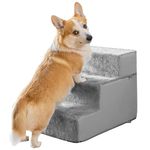 Dog Steps for Sofa - 3 Steps Dog Ramp - 17" High Density Foam Dog Stairs for Small Dogs - Safe and Stable Pet Steps - Removable Washable Cover - Anti-Slip Bottom - Pet Stairs Dog Step - Light Gray