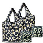 FURNISHYA Reusable and Foldable Fabric Tote Bags for Travel, Shopping, Yoga, Gym, Sports and Fitness | Designer Printed Soft Polyester Lightweight 18Kg Capacity | 46x40 cm (Dark Blue) | Set of 1