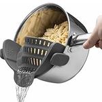 Original Kitchen Gizmo Strainer for Pots, Pans, and Bowls - Adjustable Silicone Clip on Colander - Snap N Strain Kitchen Gadget for Fruits, Veggies, Salads, Pasta, and More - Dishwasher Safe - Grey