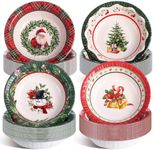 Pasimy 100 Pcs Christmas Paper Bowls Bulk 12 oz Merry Christmas Disposable Bowls Red and Green Plaid Serving Bowls Snowman Santa Claus Snack Soup Dessert Food Tablewares for Xmas Party Favors Supplies