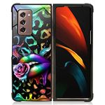 DJSOK Case Compatible with Samsung Galaxy Z Fold 2 5G Case,Lips Leopard Rose Luxury Pattern Design Pattern Back+Soft Silicone Protective Case
